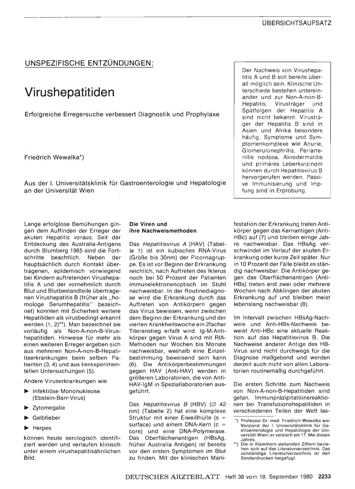 Vorschauseite 1: Unspezifische Entzündungen: Virushepatitiden — Erfolgreiche Erregersuche verbessert Diagnostik und Prophylaxe