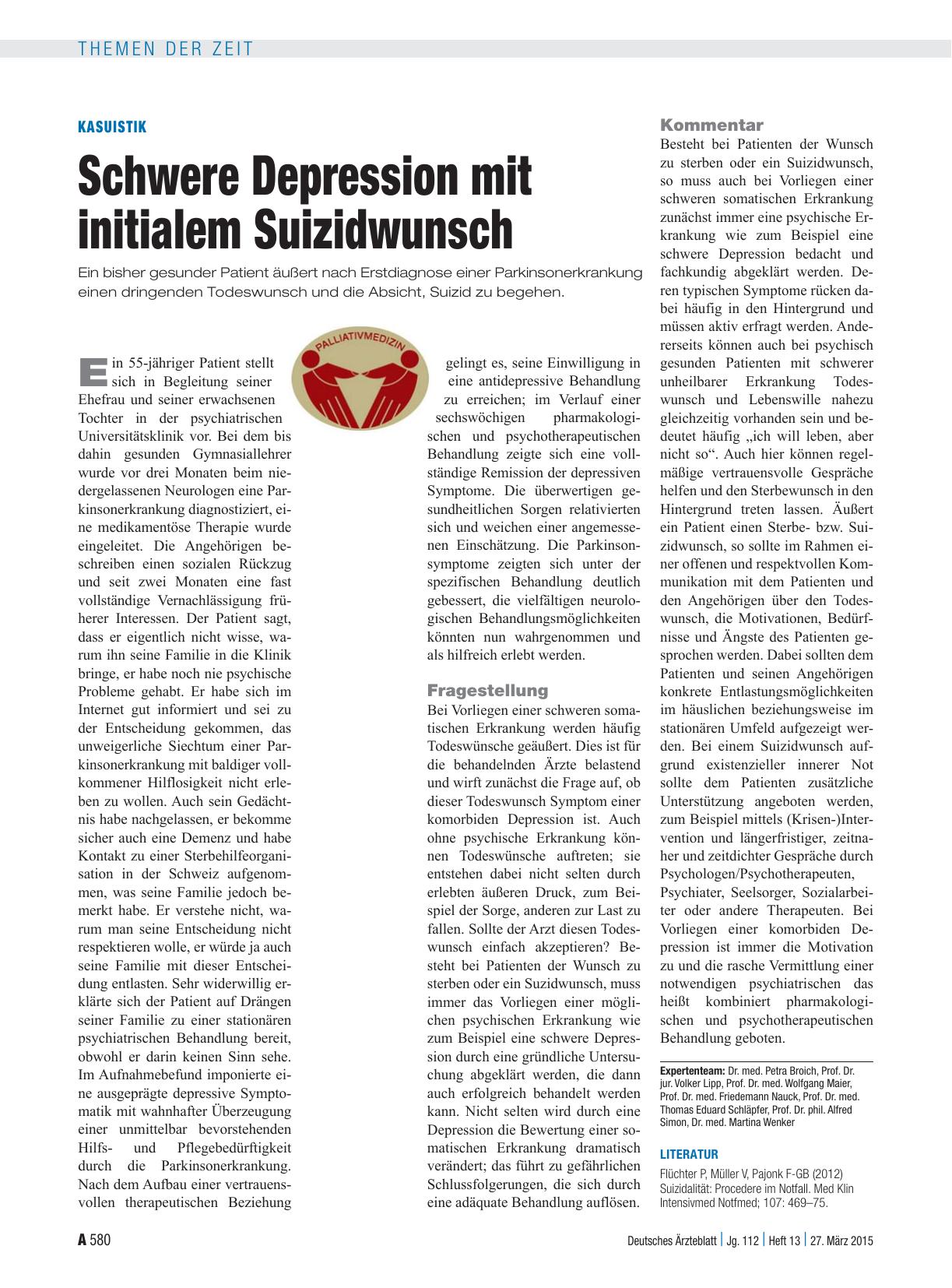 Vorschauseite 1: Kasuistik: Schwere Depression mit initialem Suizidwunsch