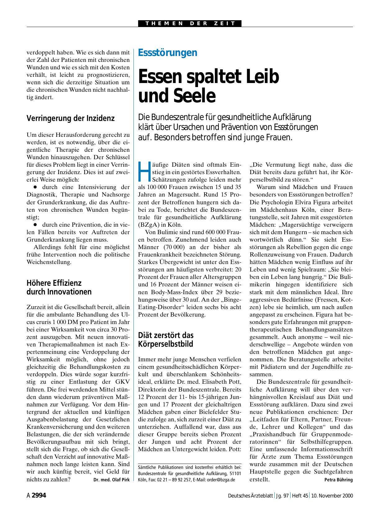 Vorschauseite 1: Essstörungen: Essen spaltet Leib und Seele