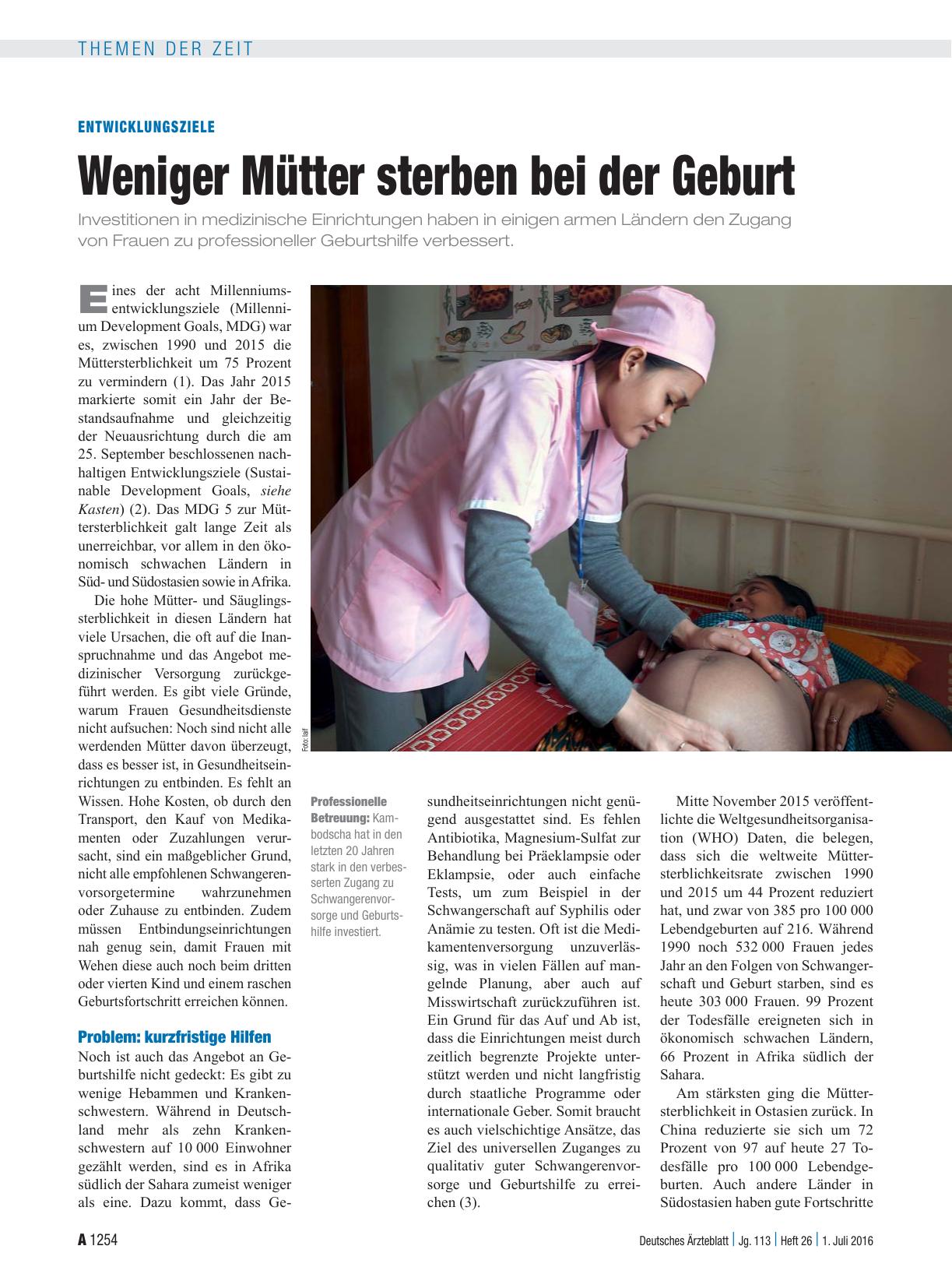Vorschauseite 1: Entwicklungsziele: Weniger Mütter sterben bei der Geburt