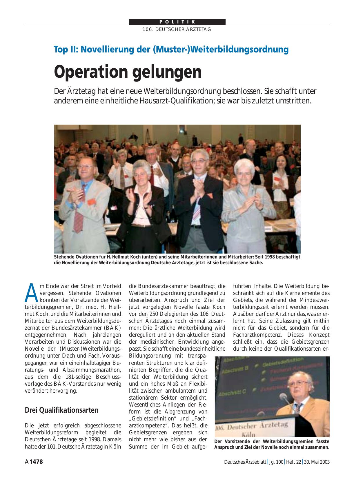 Vorschauseite 1: Top II - Novellierung der (Muster-)Weiterbildungsordnung: Operation gelungen