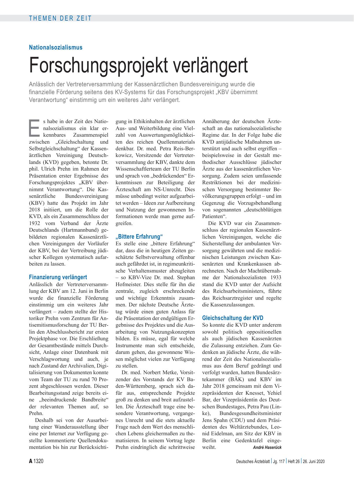 Vorschauseite 1: Nationalsozialismus: Forschungsprojekt verlängert