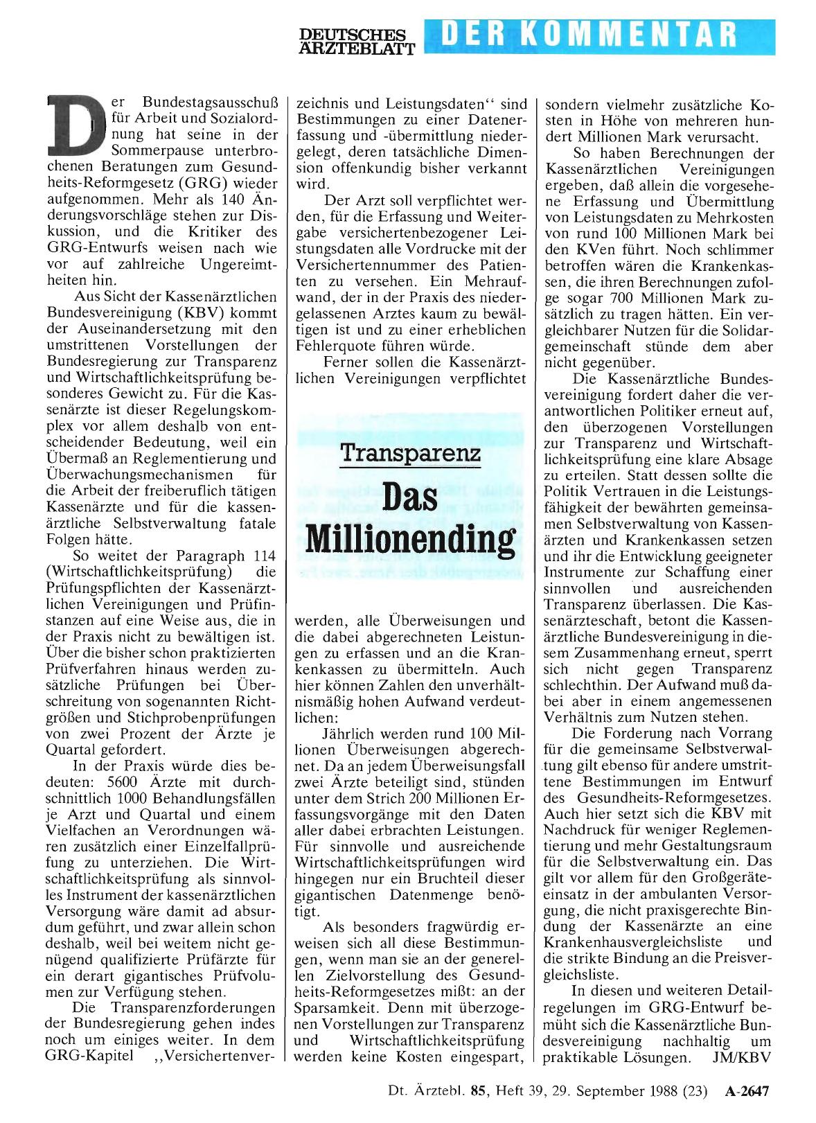 Vorschauseite 1: Transparenz: Das Millionending
