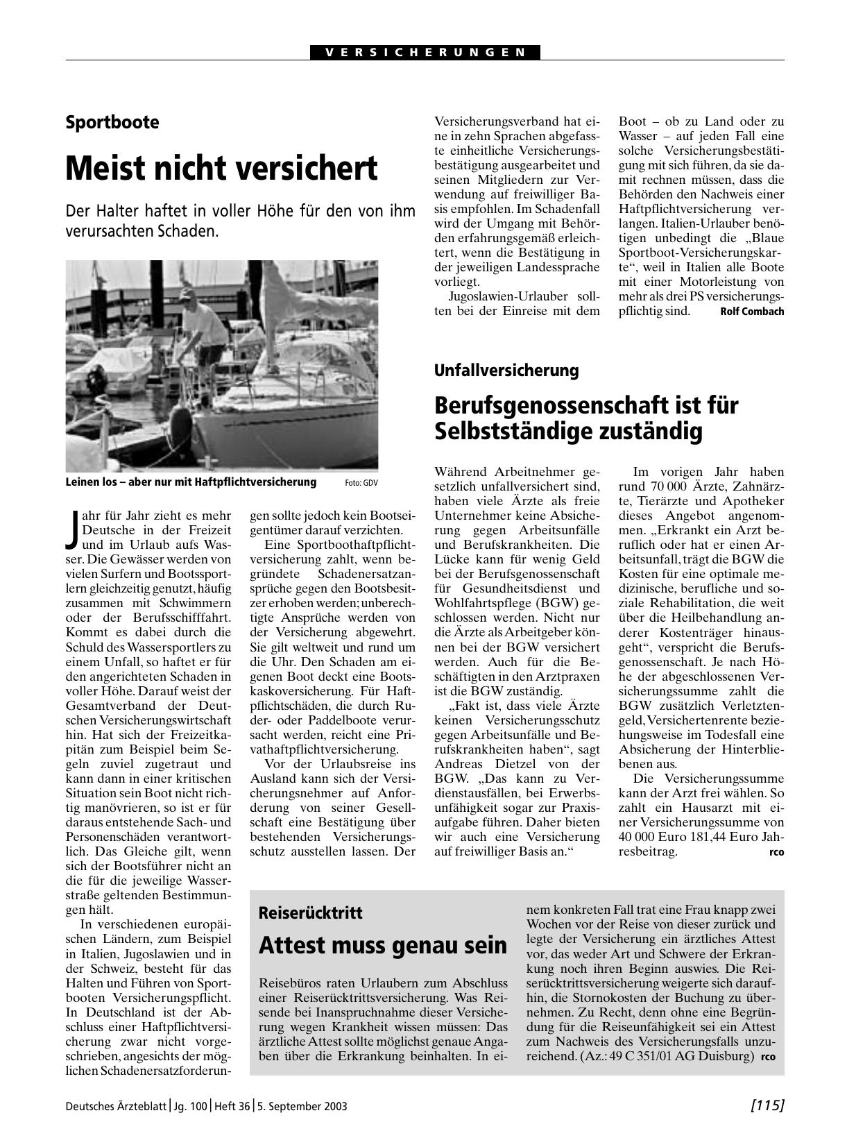 Vorschauseite 1: Unfallversicherung: Berufsgenossenschaft ist für Selbstständige zuständig