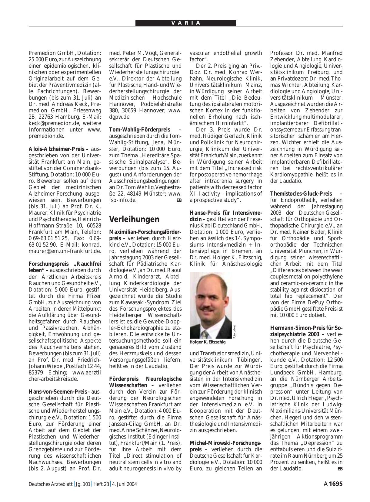 Vorschauseite 1: Verleihungen