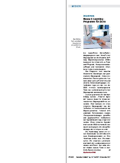 Vorschauseite 1: Organspende: Neues E-Learning-Programm für Ärzte