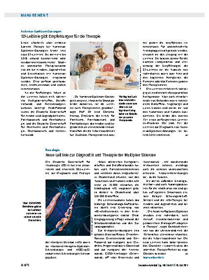 Vorschauseite 1: Neurologie: Neue Leitlinie zur Diagnostik und Therapie der Multiplen Sklerose