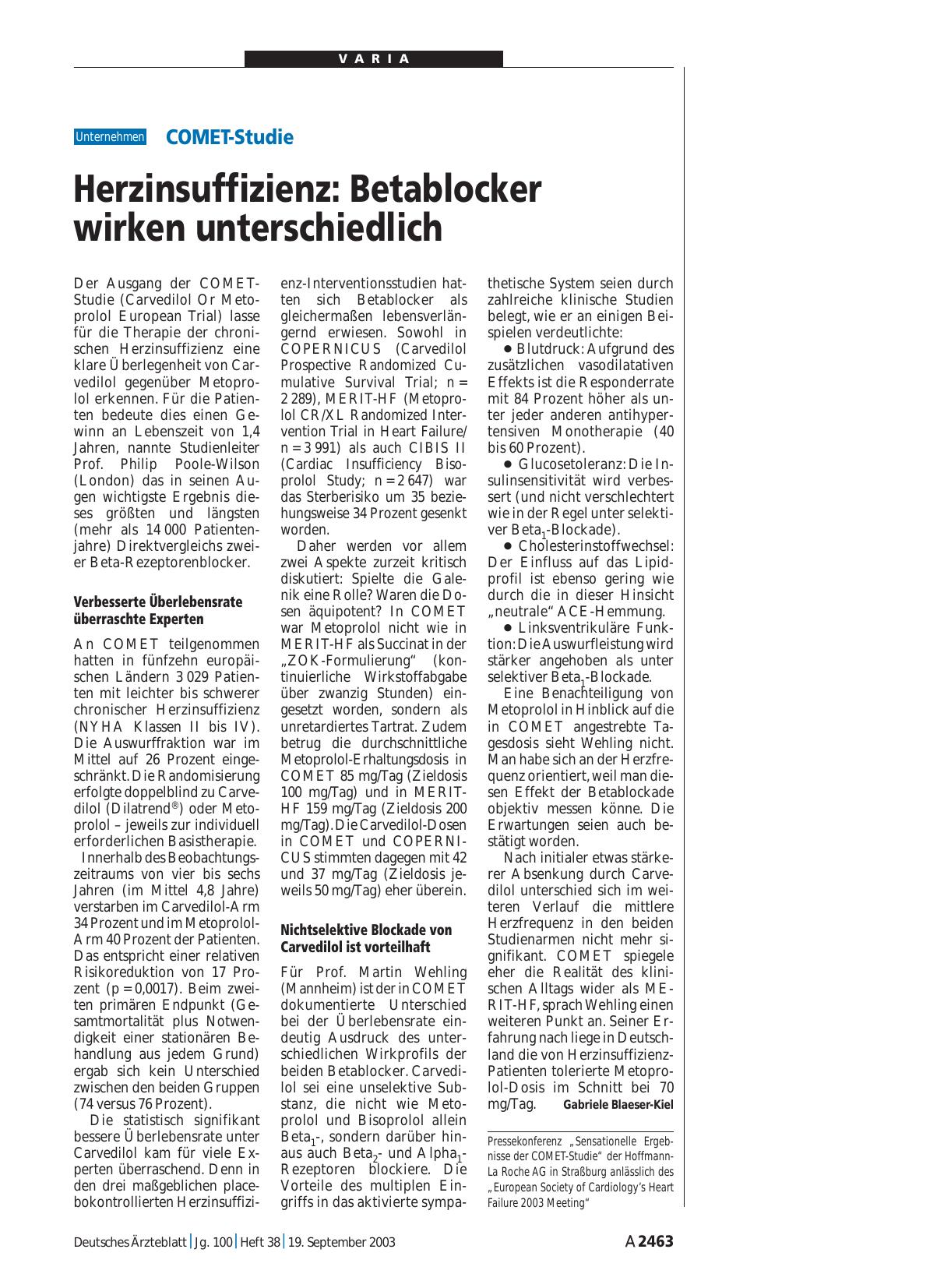 Vorschauseite 1: COMET-Studie: Herzinsuffizienz – Betablocker wirken unterschiedlich