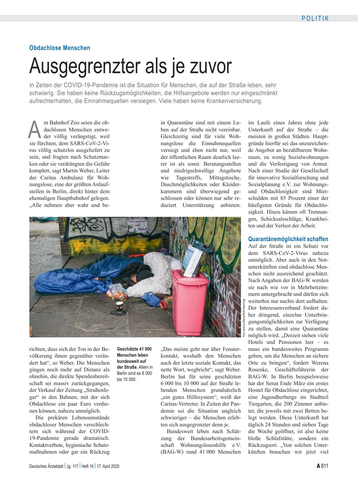 Vorschauseite 1: Obdachlose Menschen: Ausgegrenzter als je zuvor