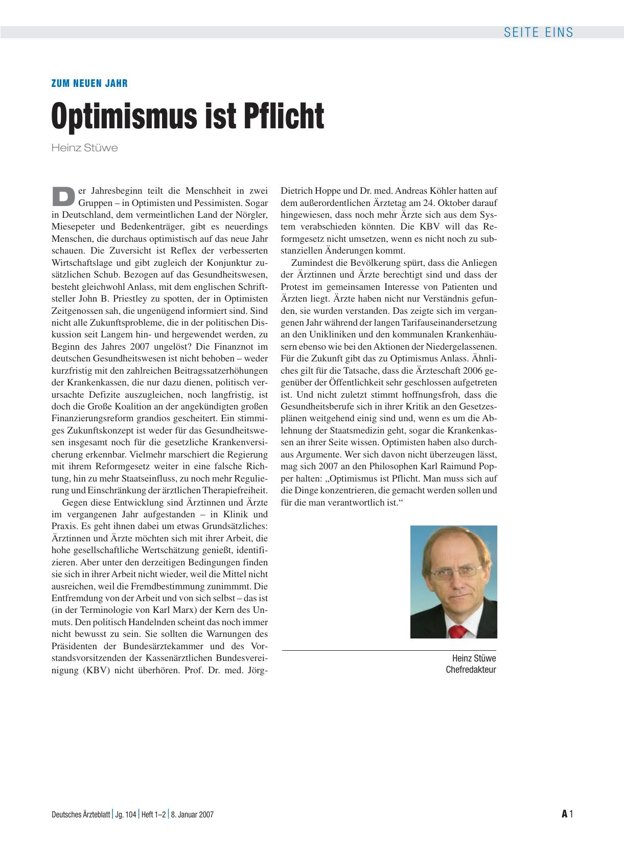 Vorschauseite 1: Zum Neuen Jahr: Optimismus ist Pflicht