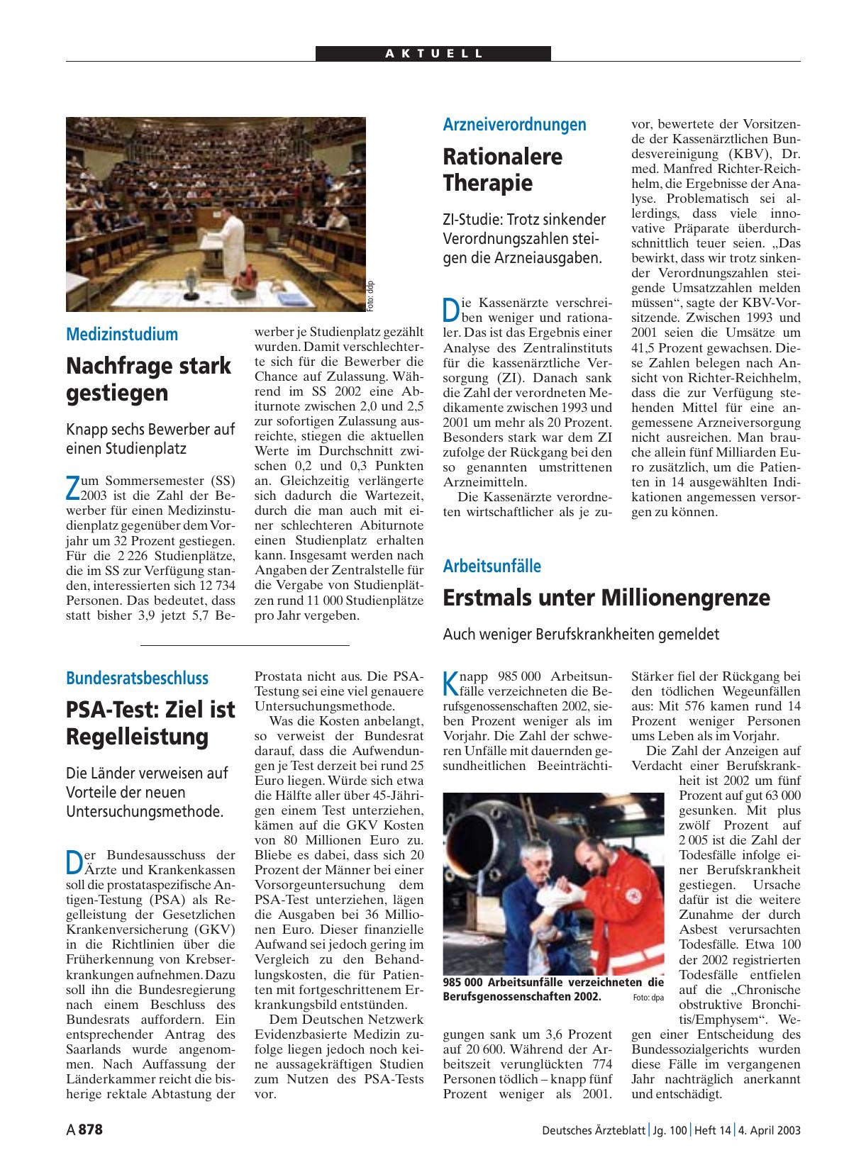 Vorschauseite 1: Bundesratsbeschluss: PSA-Test – Ziel ist Regelleistung