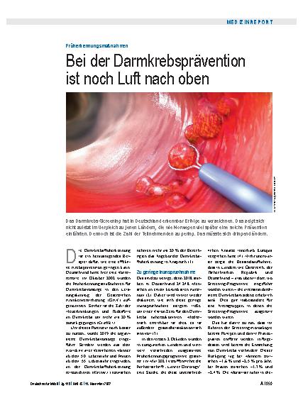 Vorschauseite 1: Früherkennungsmaßnahmen: Bei der Darmkrebsprävention ist noch Luft nach oben