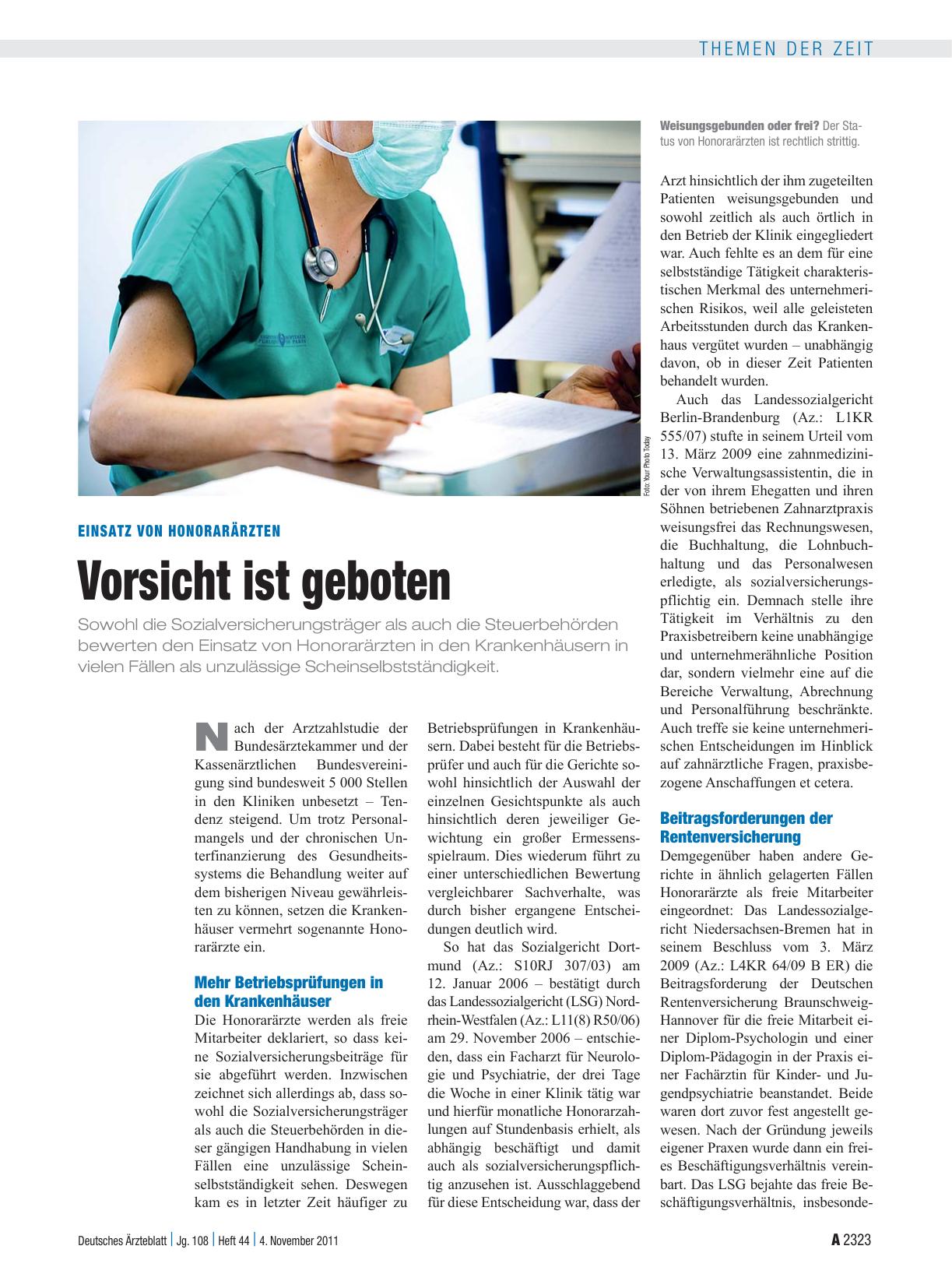 Vorschauseite 1: Einsatz von Honorarärzten: Vorsicht ist geboten
