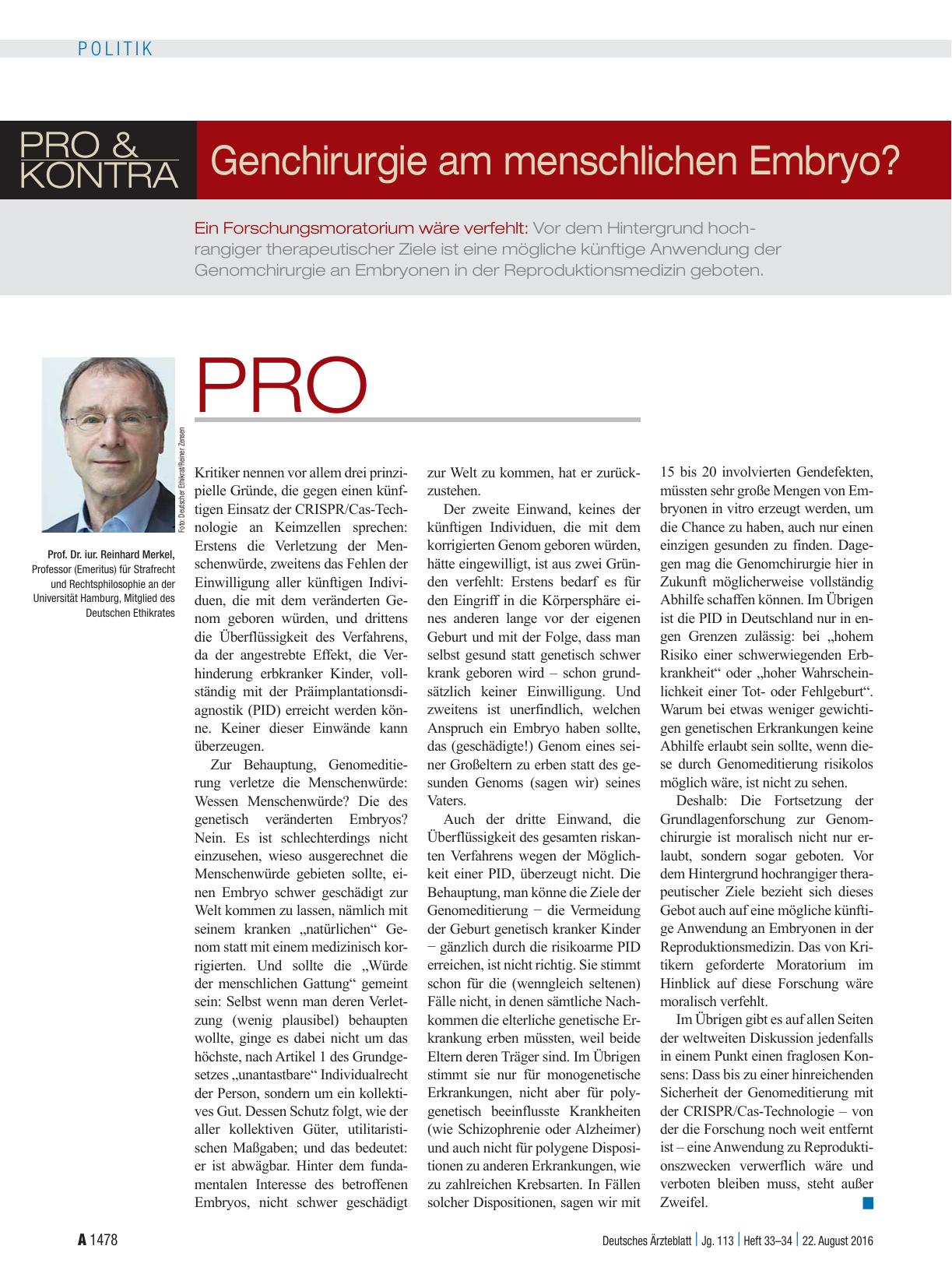 Vorschauseite 1: Pro & Konta: Genchirurgie am menschlichen Embryo?