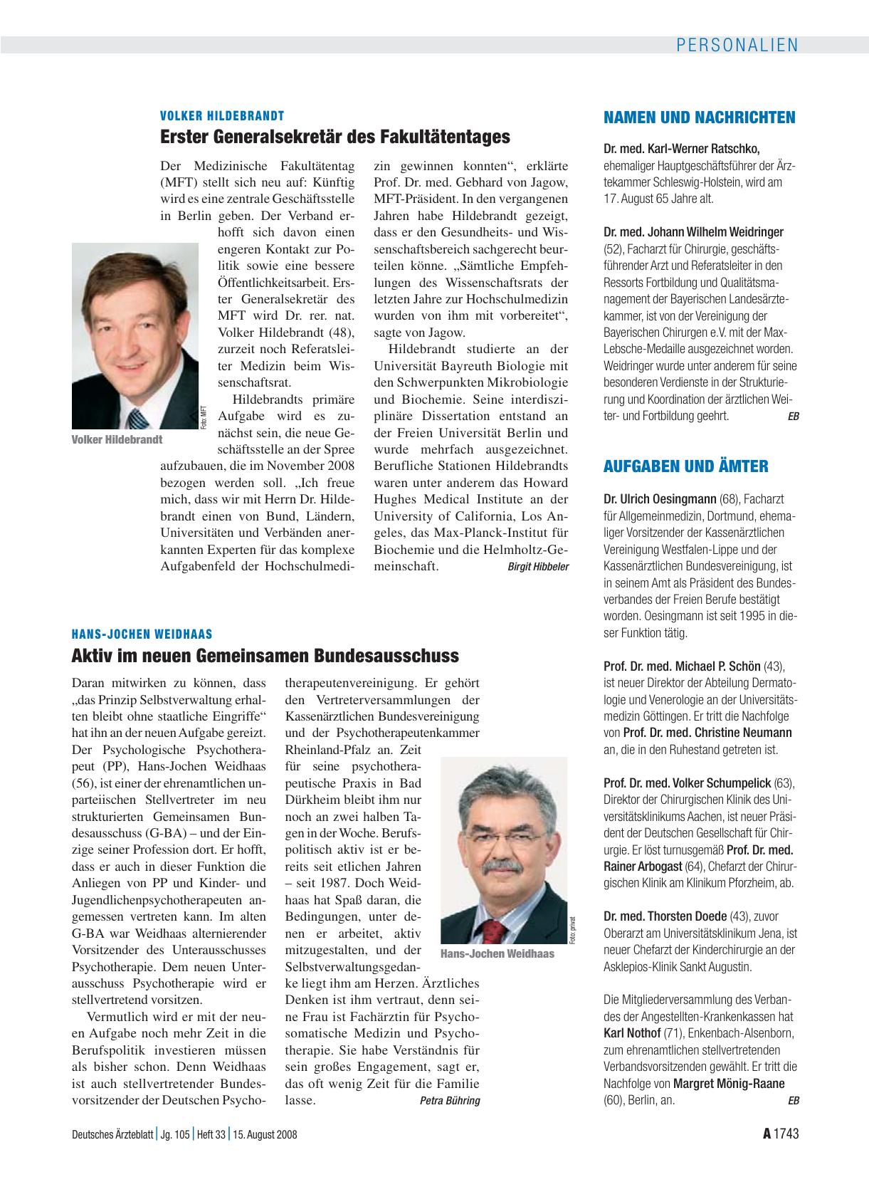 Vorschauseite 1: Volker Hildebrandt: Erster Generalsekretär des Fakultätentages