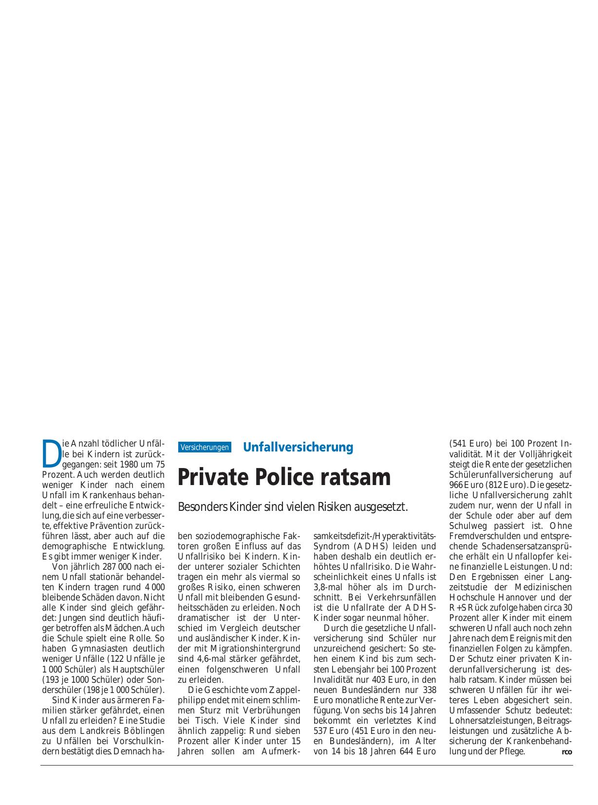 Vorschauseite 1: Unfallversicherung: Private Police ratsam