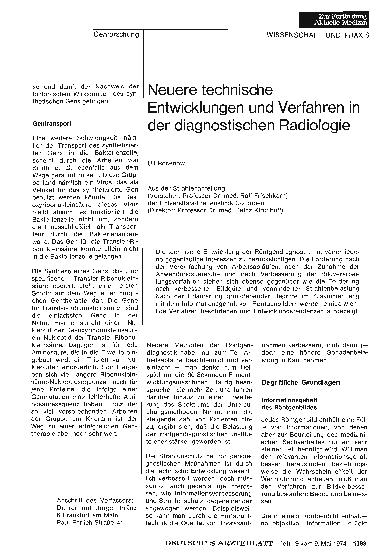 Vorschauseite 1: Neuere technische Entwicklungen und Verfahren in der diagnostischen Radiologie