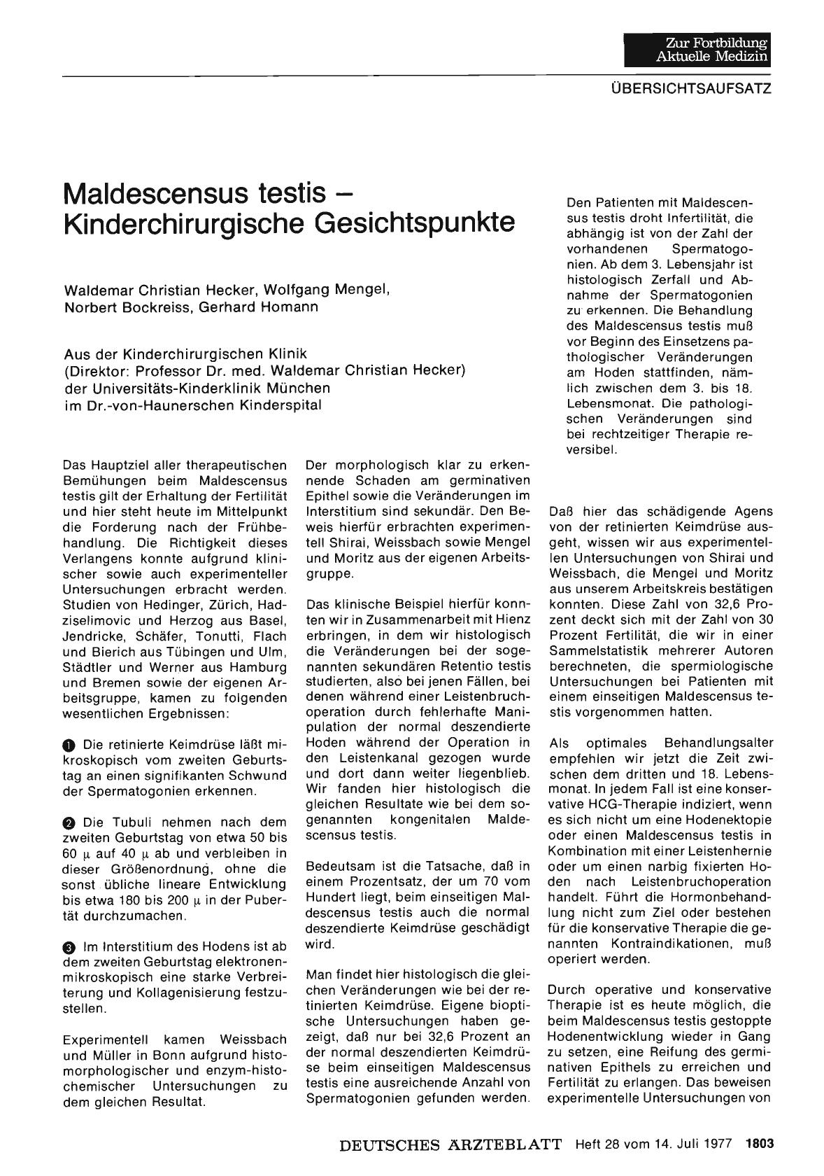 Vorschauseite 1: Maldescensus testis — Kinderchirurgische Gesichtspunkte