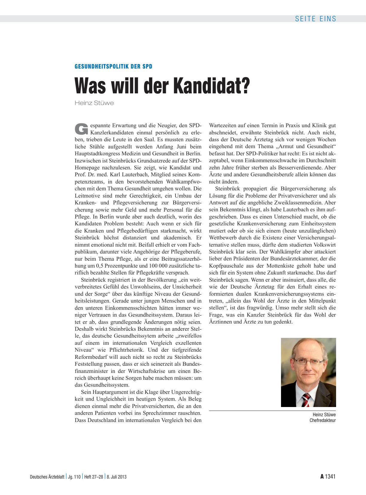Vorschauseite 1: Gesundheitspolitik der SPD: Was will der Kandidat?