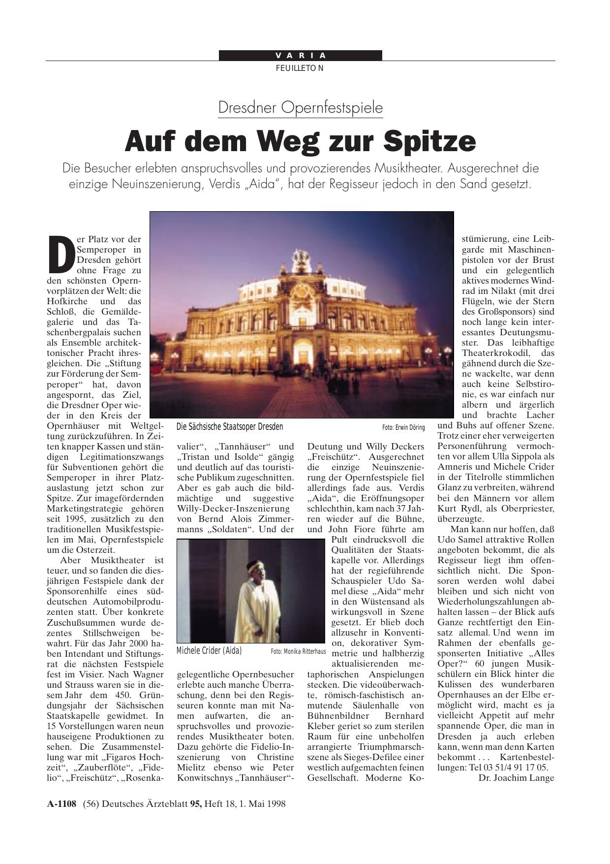 Vorschauseite 1: Dresdner Opernfestspiele: Auf dem Weg zur Spitze