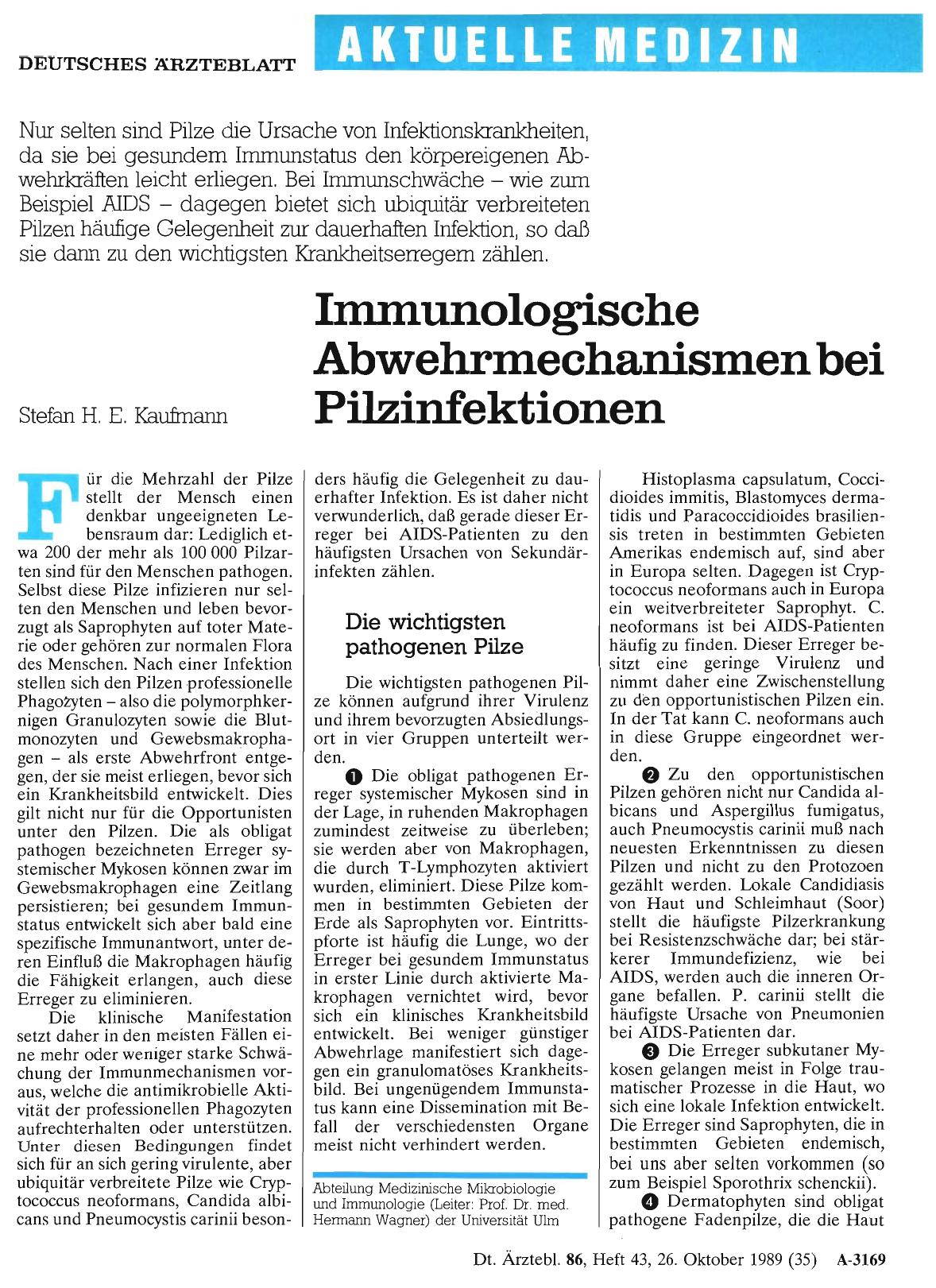 Vorschauseite 1: Immunologische Abwehrmechanismen bei Pilzinfektionen