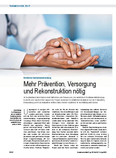 Vorschauseite 1: Weibliche Genitalbeschneidung: Mehr Prävention, Versorgung und Rekonstruktion nötig