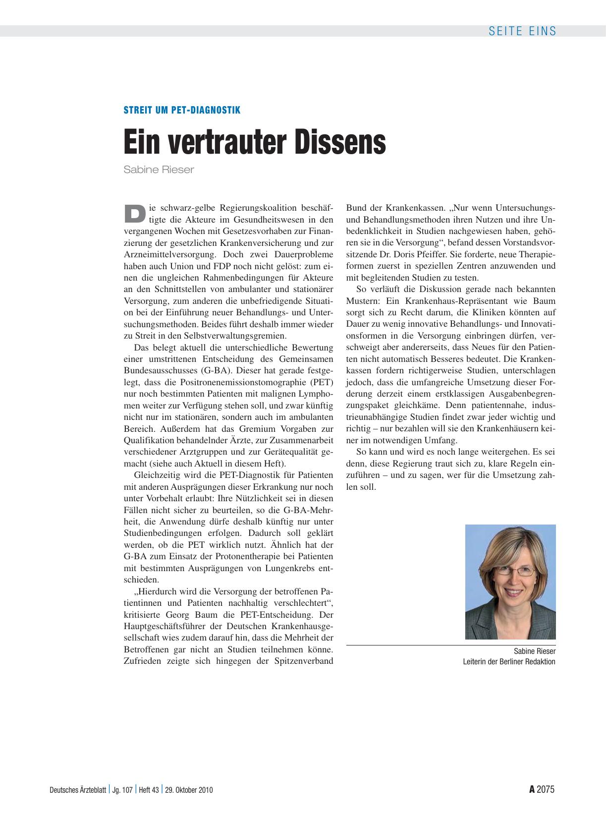 Vorschauseite 1: Streit um PET-Diagnostik: Ein vertrauter Dissens