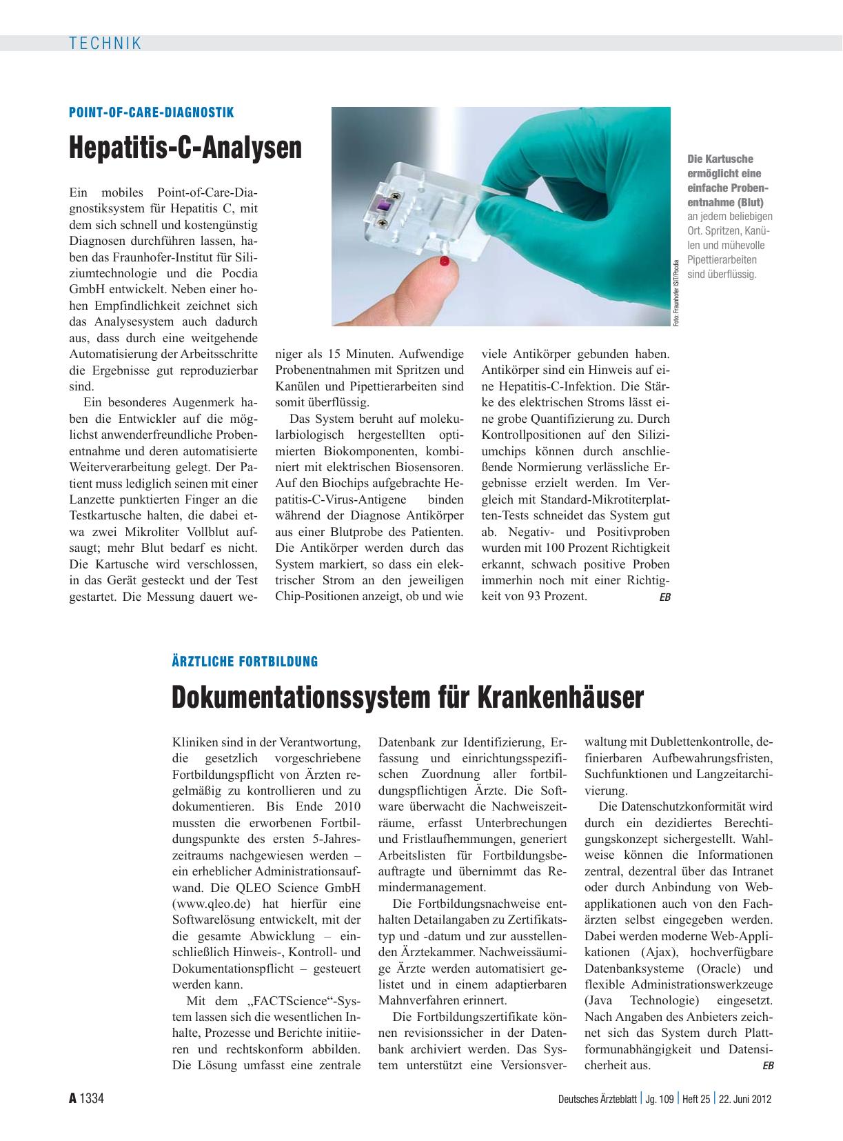 Vorschauseite 1: Ärztliche Fortbildung: Dokumentationssystem für Krankenhäuser