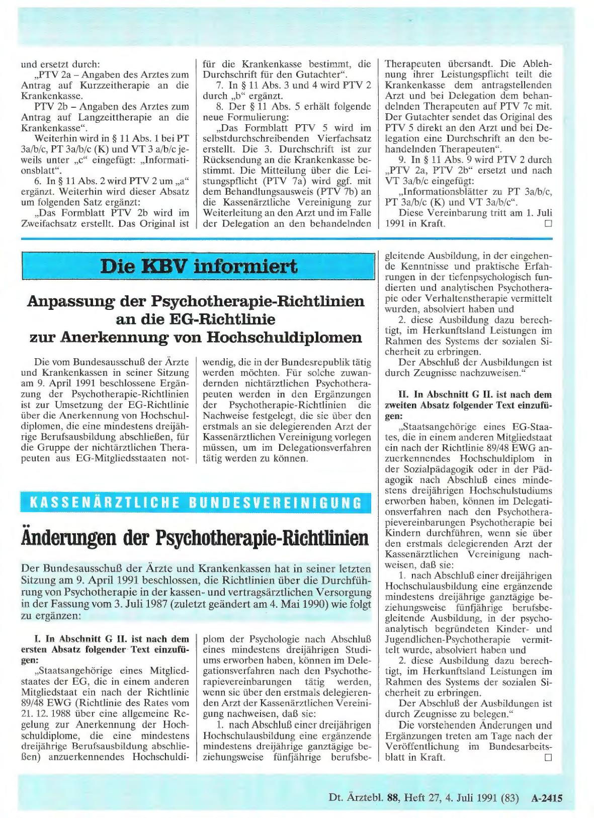Vorschauseite 1: Änderungen der Psychotherapie-Richtlinien