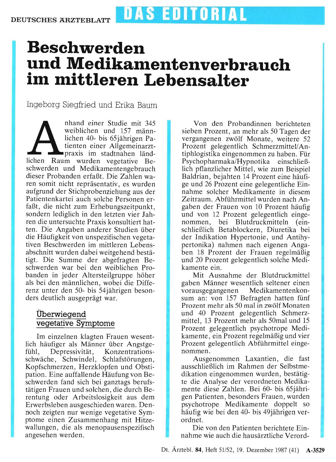 Vorschauseite 1: Beschwerden und Medikamentenverbrauch im mittleren Lebensalter