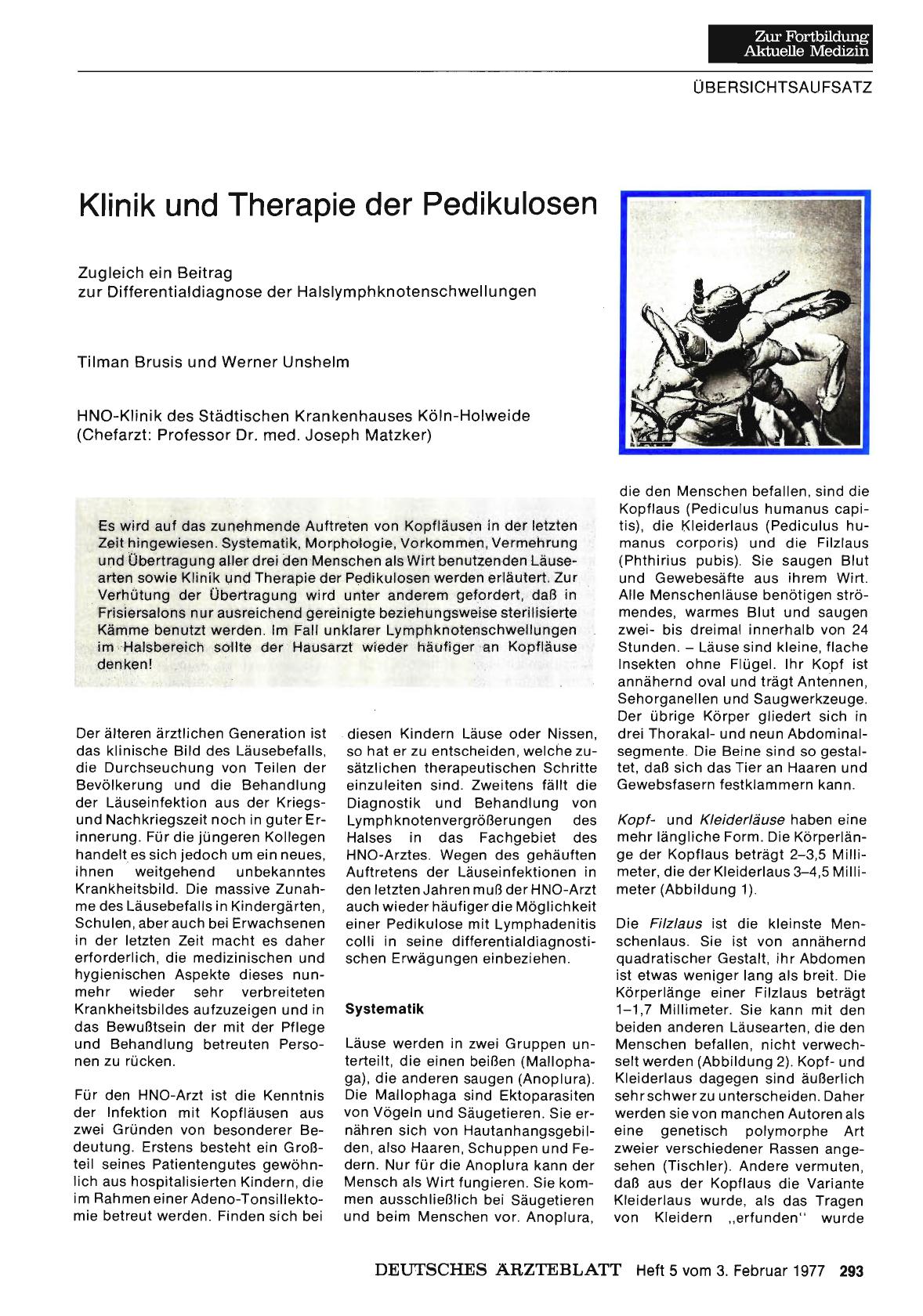 Vorschauseite 1: Klinik und Therapie der Pedikulosen