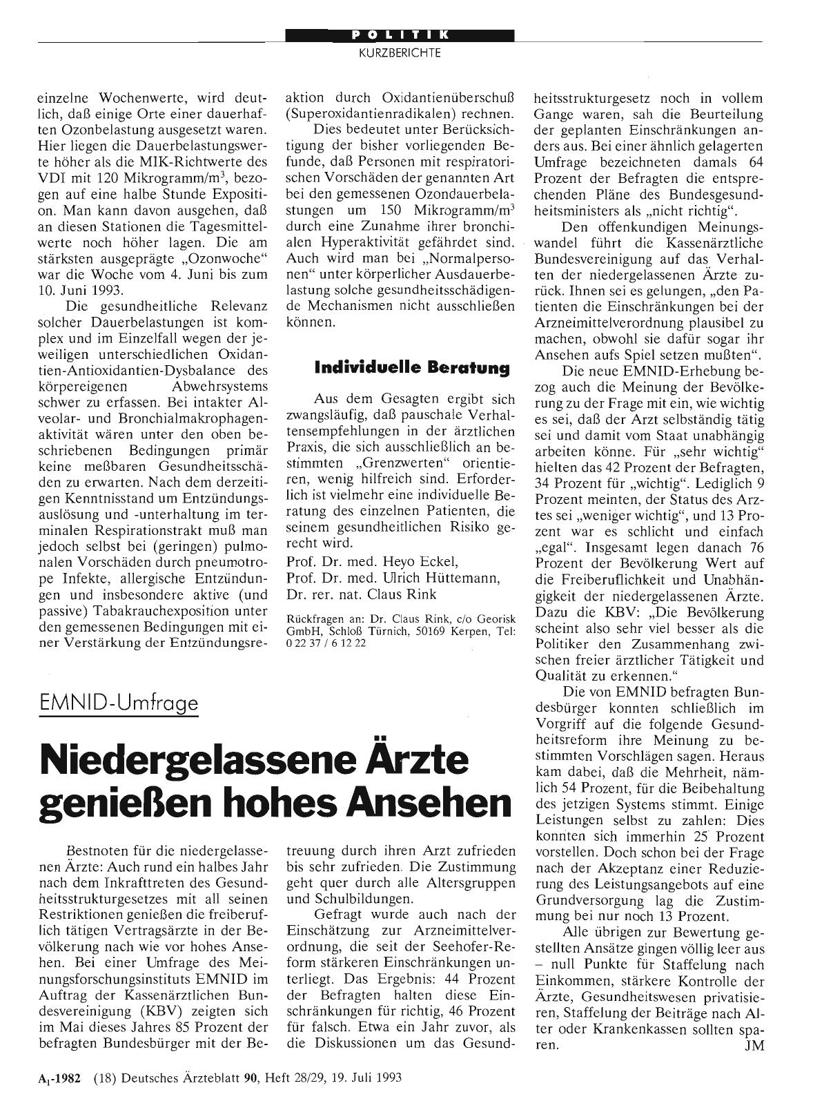 Vorschauseite 1: EMNID-Umfrage: Niedergelassene Ärzte genießen hohes Ansehen