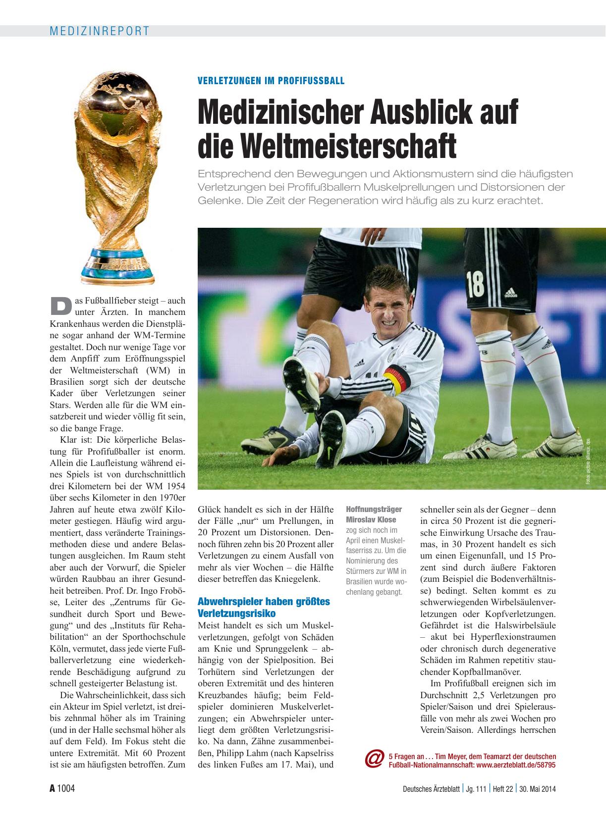 Vorschauseite 1: Verletzungen im Profifussball: Medizinischer Ausblick auf die Weltmeisterschaft