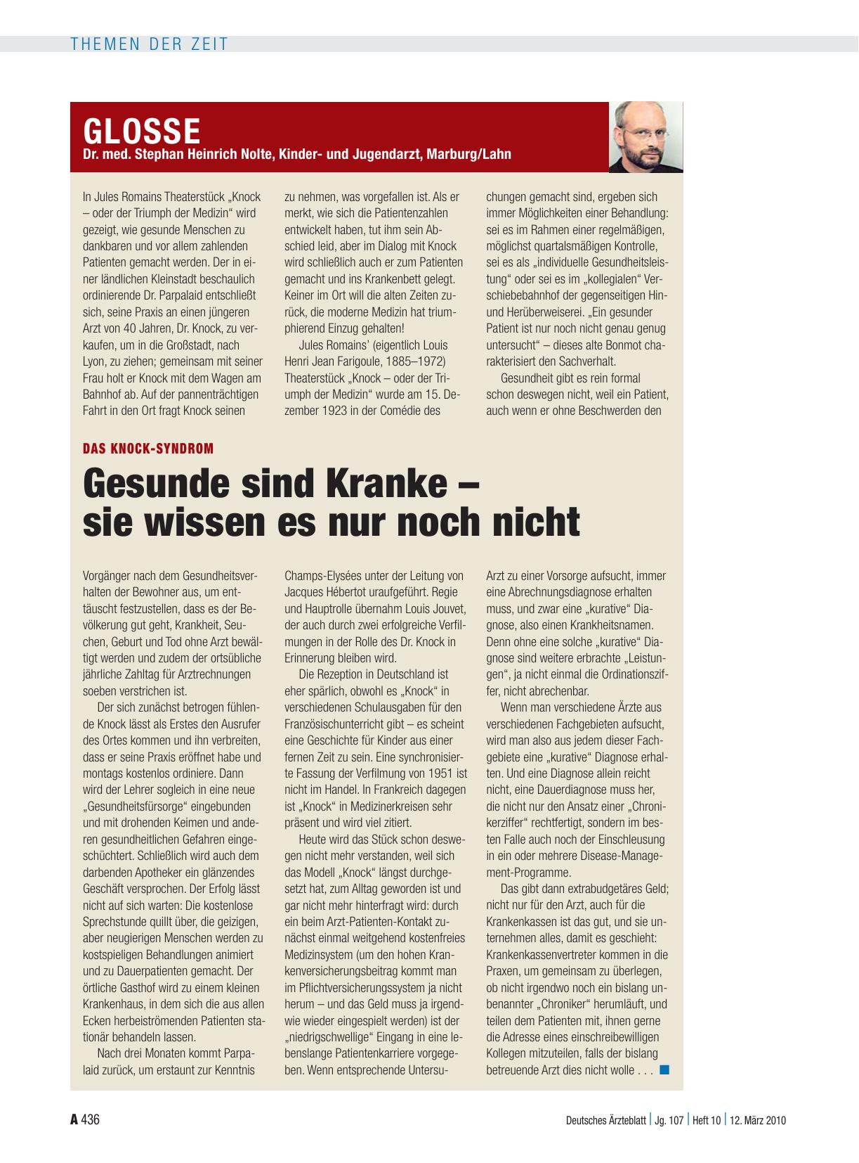 Vorschauseite 1: Das Knock-Syndrom: Gesunde sind Kranke – sie wissen es nur noch nicht