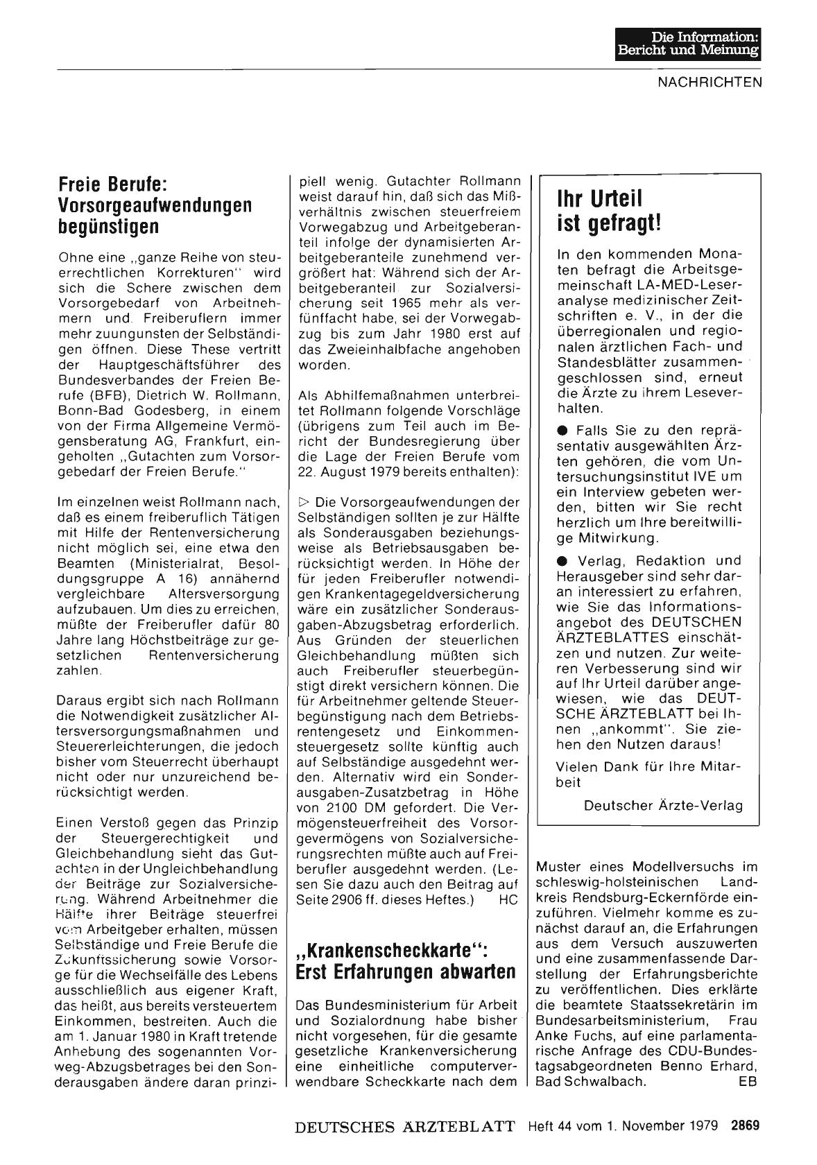 Vorschauseite 1: „Krankenscheckkarte“: Erst Erfahrungen abwarten