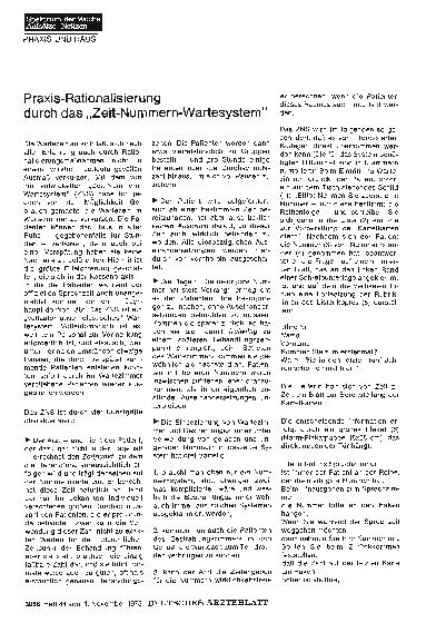 Vorschauseite 1: Praxis-Rationalisierung durch das "Zeit-Nummern-Wartesystem"