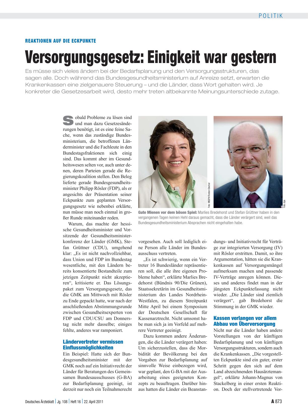 Vorschauseite 1: Reaktionen auf die Eckpunkte: Versorgungsgesetz – Einigkeit war gestern
