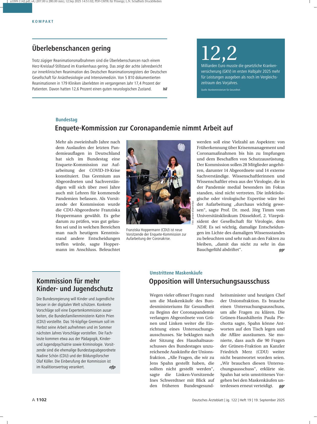 Vorschauseite 1: Umstrittene Maskenkäufe: Opposition will Untersuchungsausschuss