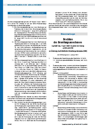 Vorschauseite 1: Beschluss des Bewertungsausschusses nach § 87 Abs. 1 Satz 1 SGB V