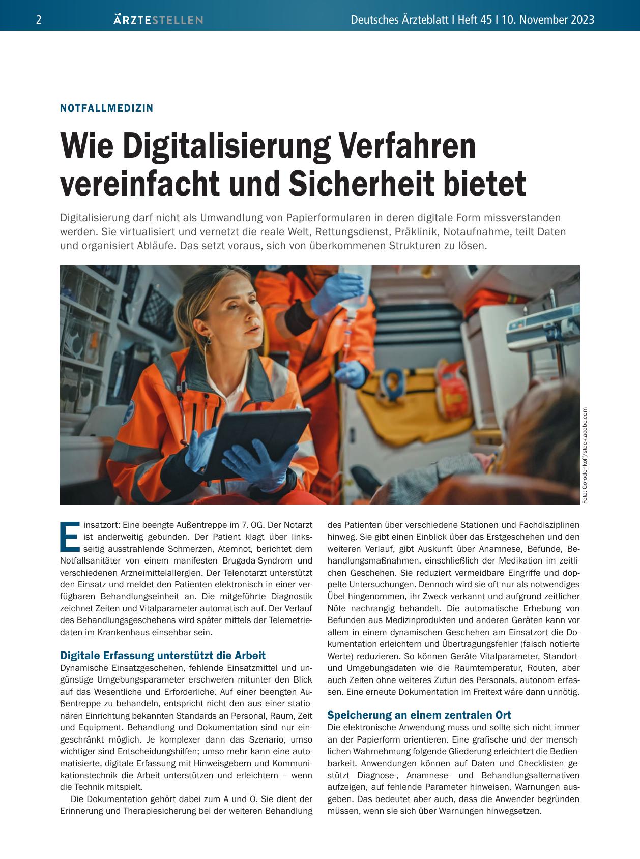 Vorschauseite 1: Notfallmedizin: Wie Digitalisierung Verfahren vereinfacht und Sicherheit bietet