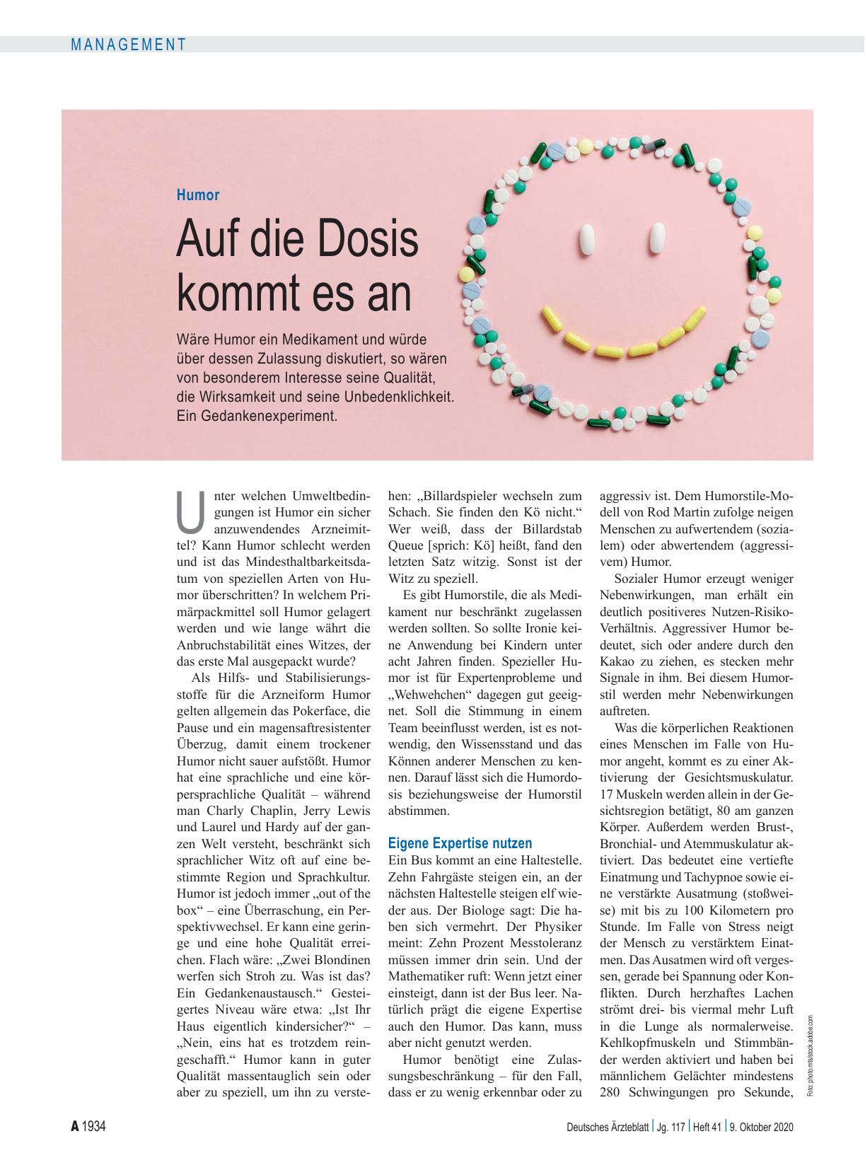 Vorschauseite 1: Humor: Auf die Dosis kommt es an