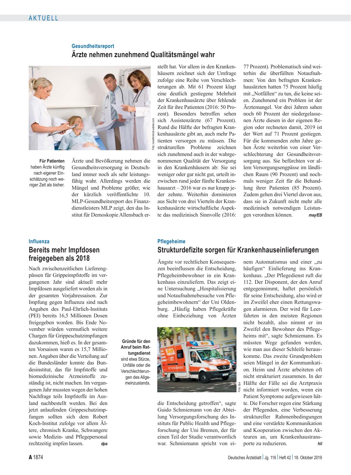 Vorschauseite 1: Gesundheitsreport: Ärzte nehmen zunehmend Qualitätsmängel wahr