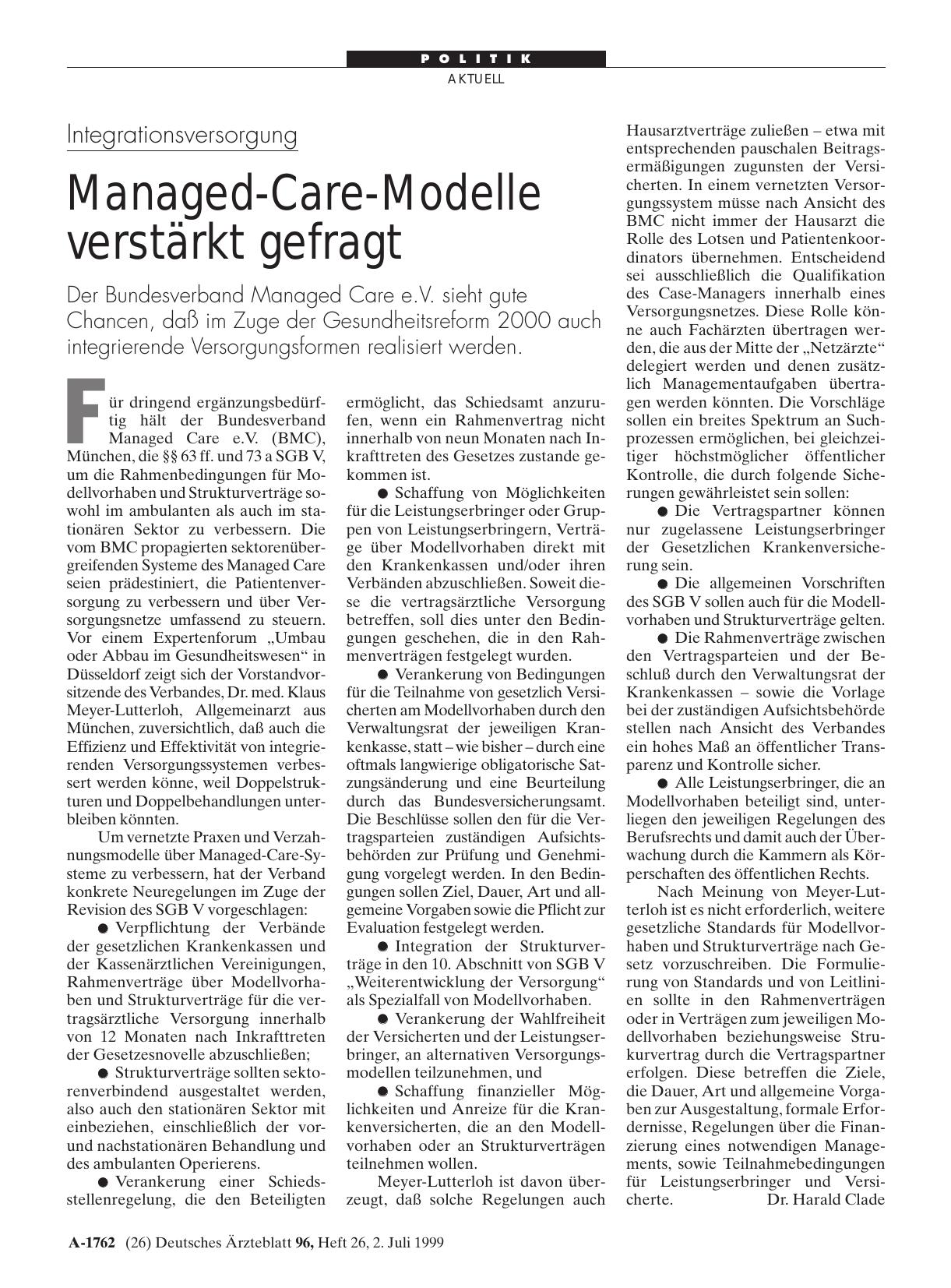 Vorschauseite 1: Integrationsversorgung: Managed-Care-Modelle verstärkt gefragt