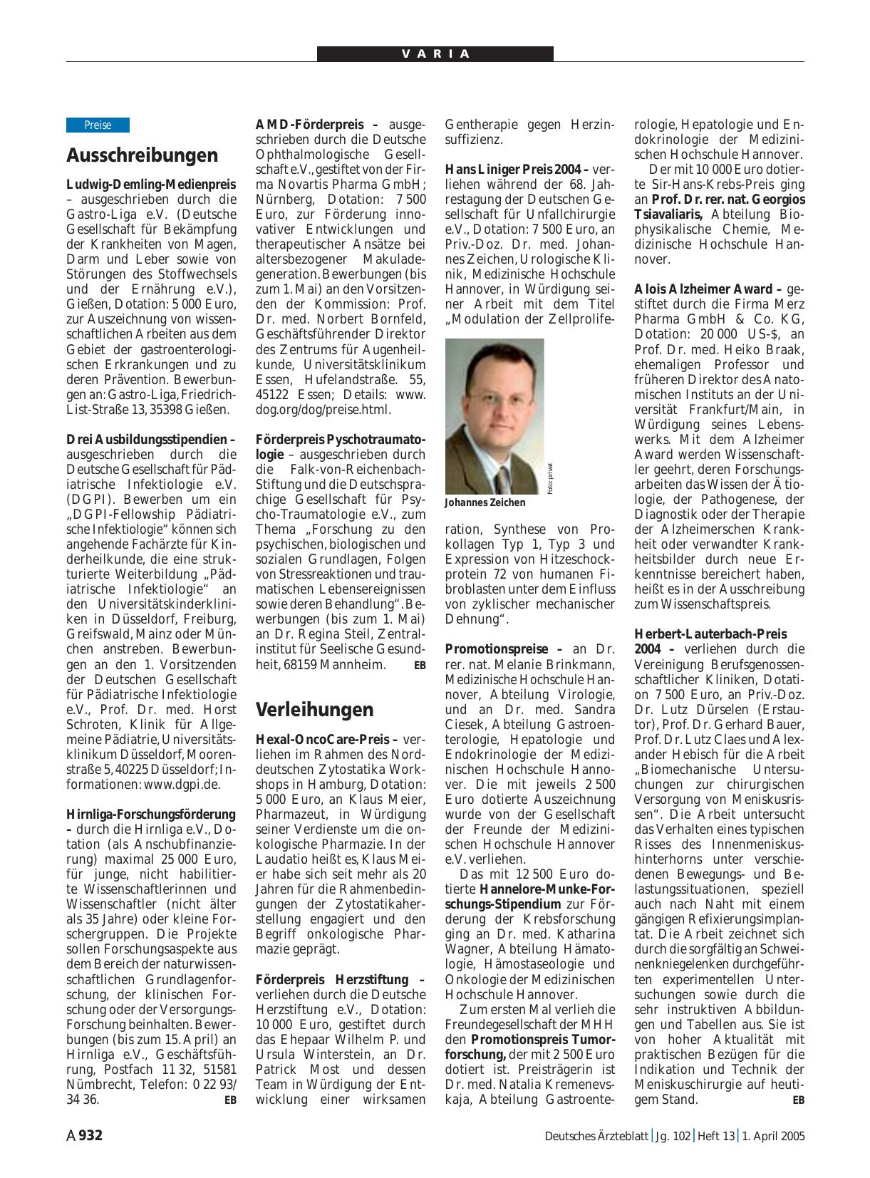 Vorschauseite 1: Verleihungen