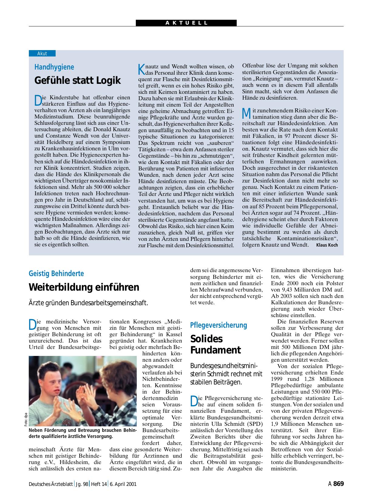 Vorschauseite 1: Handhygiene: Gefühle statt Logik