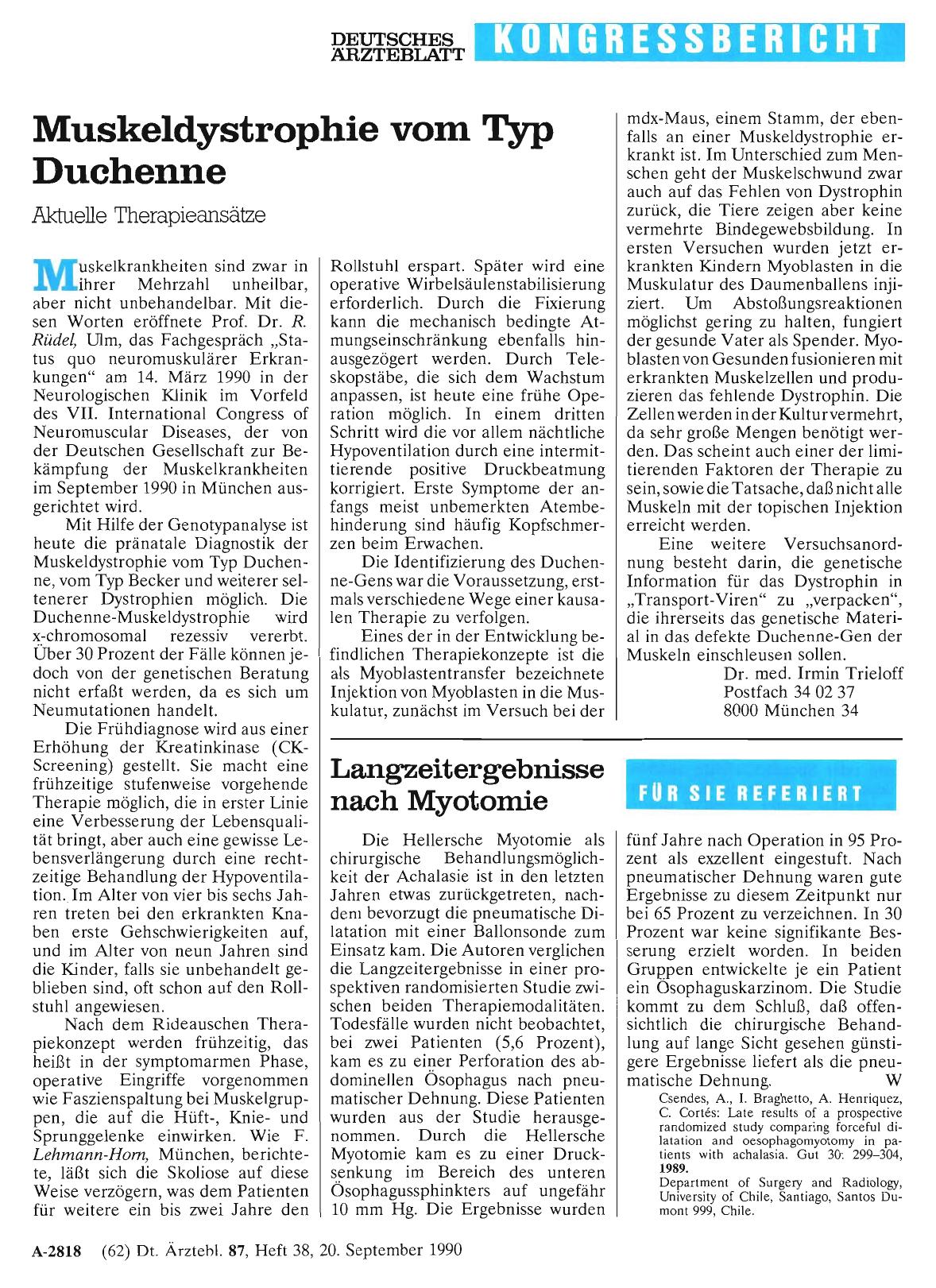 Vorschauseite 1: Langzeitergebnisse nach Myotomie
