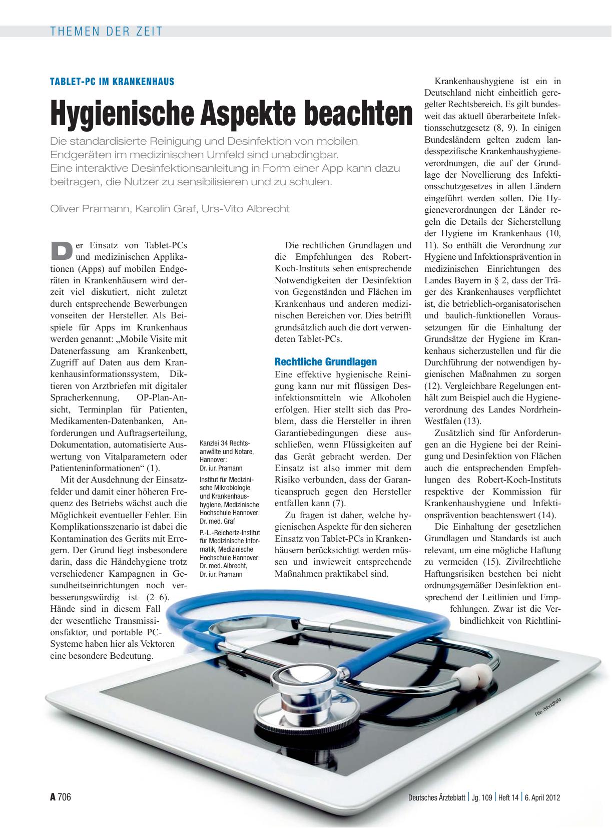 Vorschauseite 1: Tablet-PC im Krankenhaus: Hygienische Aspekte beachten