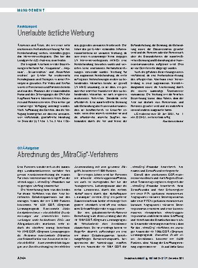 Vorschauseite 1: GOÄ-Ratgeber: Abrechnung des „MitraClip“-Verfahrens