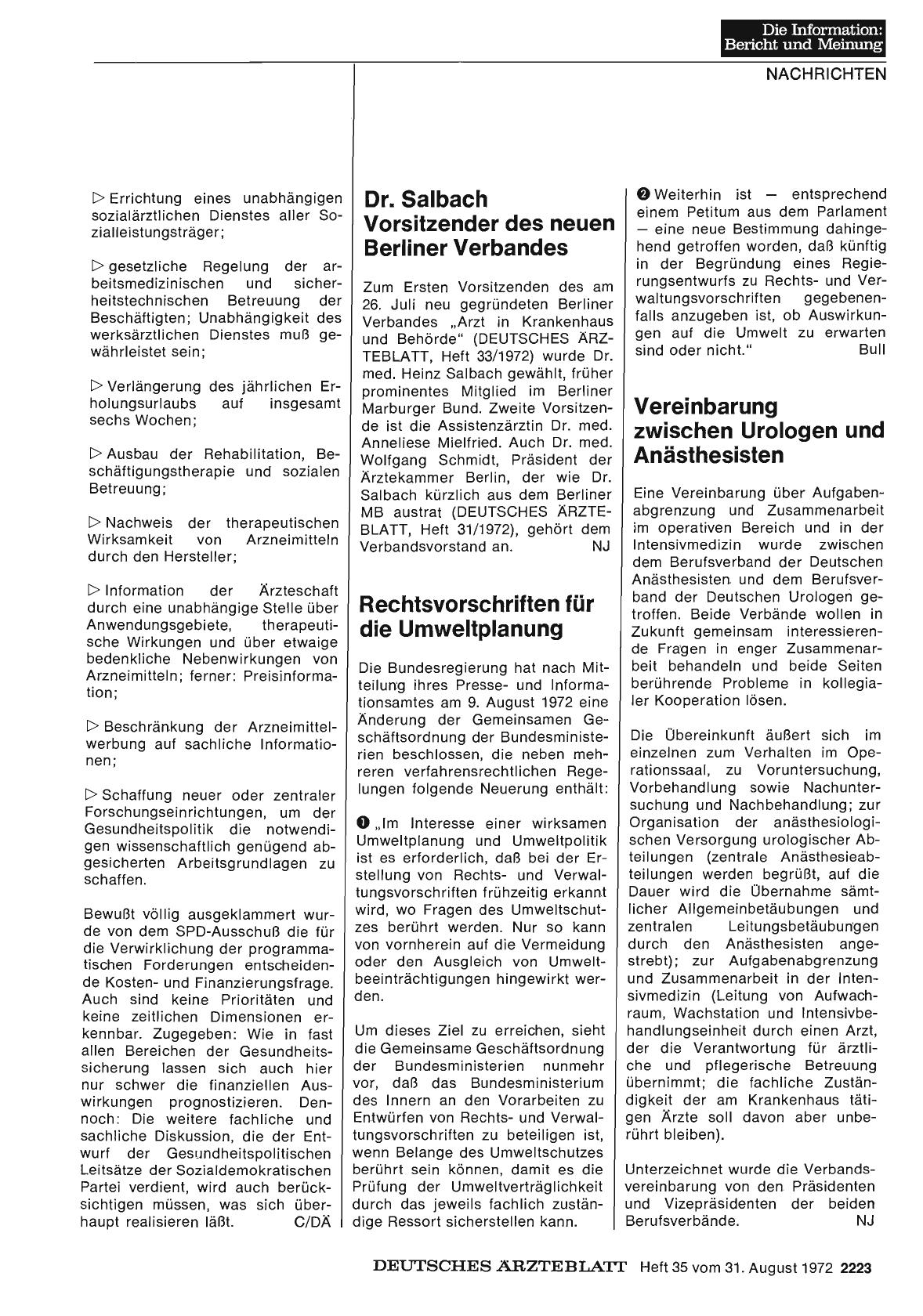 Vorschauseite 1: Vereinbarung zwischen Urologen und Anästhesisten