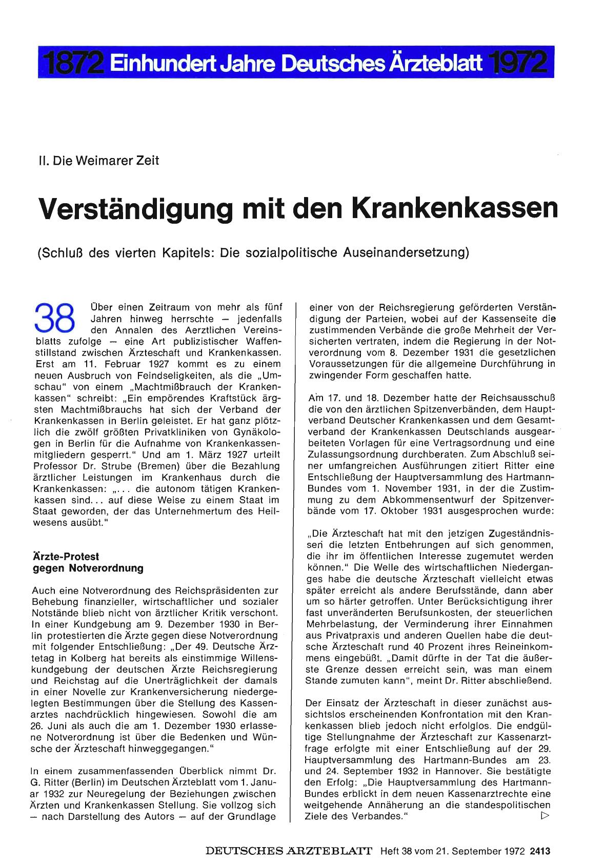 Vorschauseite 1: II. Die Weimarer Zeit: Verständigung mit den Krankenkassen